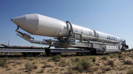 Delivery of the Zenit-3M space rocket with the Fregat-SB upper stage and the Spektr-R Russian astrophysical observatory to the launch complex of the Baikonur cosmodrome.