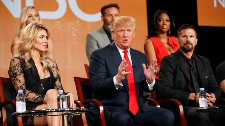 Donald Trump, then executive producer and host of "Celebrity Apprentice," is shown speaking about the NBC TV show at a 2015 event near Los Angeles.