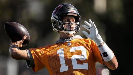 Quarterback Tom Brady is shown practicing on Wednesday in preparation for Sunday's Super Bowl in Tampa, Florida.