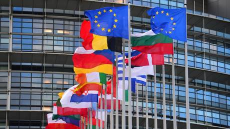 Flags fly in front of the European Parliament in Strasbourg, France. © RIA