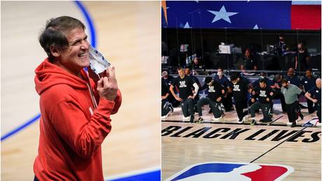 Owner Mark Cuban has directed the Dallas Mavericks to not play the national anthem before home games - Reuters / Jerome Miron (left); Reuters / Kim Klement (right)