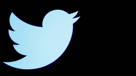 The Twitter logo is displayed on a screen on the floor of the New York Stock Exchange (NYSE) in New York City, US