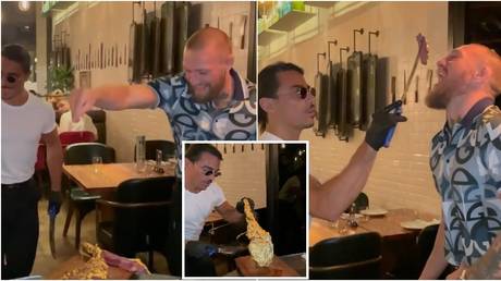 &lsquo;You messed it up!&rsquo; Conor McGregor indulges in gold-plated steak from Salt Bae &ndash; but UFC star gets ribbed for sprinkling skills