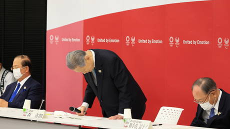 Tokyo 2020 Olympics organizing committee president Yoshiro Mori announces his resignation in Tokyo, Japan on February 12, 2021.