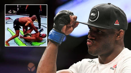 Kamaru Usman (right) beat Gilbert Burns at UFC 258 © Twitter / Daddy_Nomso | © Stephen R Sylvanie / USA Today Sports via Reuters