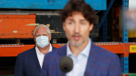 Canada's Prime Minister Justin Trudeau and Ontario Premier Doug Ford visit 3M's plant in Brockville