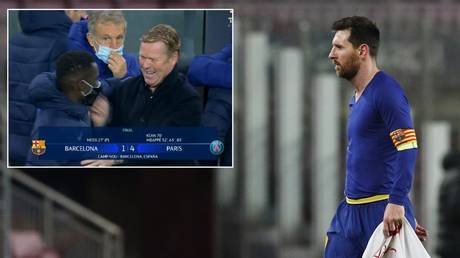 &lsquo;Why&rsquo;s he laughing?&rsquo;: Fans rip into smiling Barcelona boss Ronald Koeman after embarrassing Champions League loss to PSG
