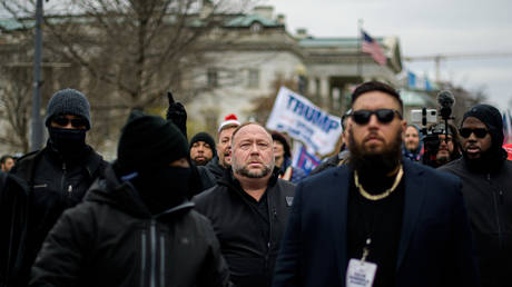 Alex Jones attends a March to Save America Rally on January 6, 2021 in Washington, DC