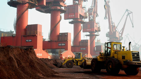 FILE PHOTO: Soil containing rare earth elements at a port in Lianyungang, China © Reuters