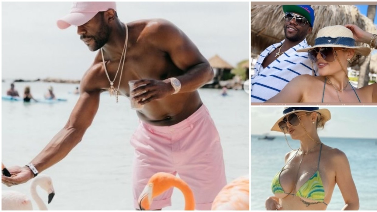 In The Pink Floyd Mayweather Feeds Flamingos As He Holidays In Aruba Alongside Girlfriend Anna Monroe Rt Sport News