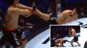 WATCH: Fighter lands INCREDIBLE spinning wheel kick KO at Khabib’s EFC 33 event in Moscow