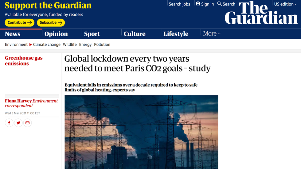 Blockages or will the planet understand?  Guardian ‘accidentally’ suggests shutdowns similar to Covid’s every 2 years to meet Paris climate targets – RT World News