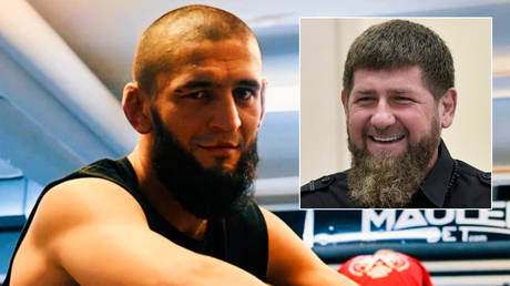 Chechen leader Ramzan Kadyrov (right) says he has spoken to UFC star Khamzat Chimaev about his retirement © Instagram / khamzat_chimaev | © Sputnik / Alexei Nikolsky / Kremlin via Reuters