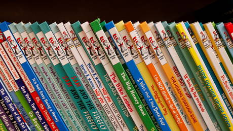 Books by Dr. Seuss are displayed in a bookstore in Brooklyn, New York, March 2, 2021.