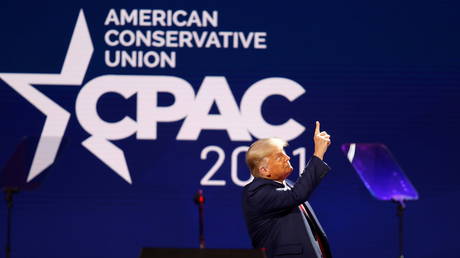 FILE PHOTO: Former US President Donald Trump speaks at the Conservative Political Action Conference in Orlando, Florida, US February 28, 2021