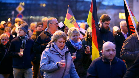 Supporters of Germany's AfD party attend a protest in Erfurt