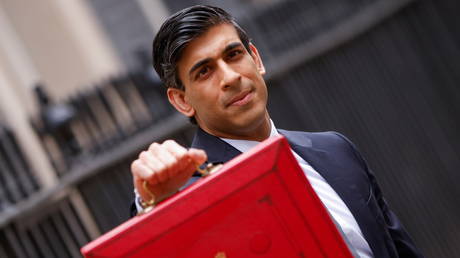 Britain's Chancellor of the Exchequer Sunak presents the budget box in London