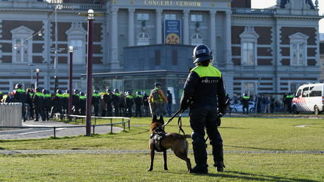 FILE PHOTO. Police near protest site Amsterdam, Netherlands, February 21, 2021