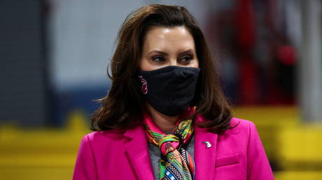 Michigan Governor Gretchen Whitmer is shown visiting a Pfizer plant last month in Kalamazoo, Michigan.