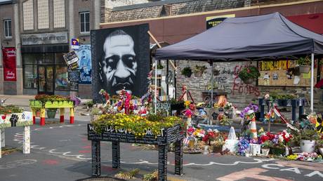 Minneapolis, Minnesota, Flower memorial for George Floyd killed by police.