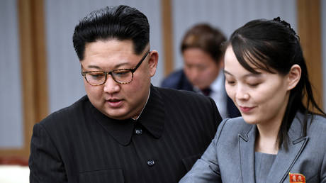 FILE PHOTO: North Korean leader Kim Jong-un and his sister Kim Yo-jong