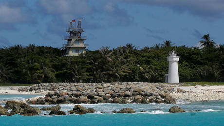 FILE PHOTO. Buildings and structures are seen on Itu Aba island at the South China Sea.