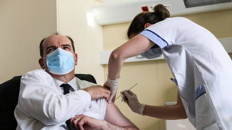 French Prime Minister Jean Castex, 55, is vaccinated with AstraZeneca Covid-19 vaccine, Paris, France, March 19, 2021