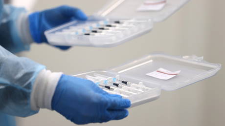 FILE PHOTO: AstraZeneca COVID-19 vaccines are ready to be administered at a vaccination center in Hagen, Germany.