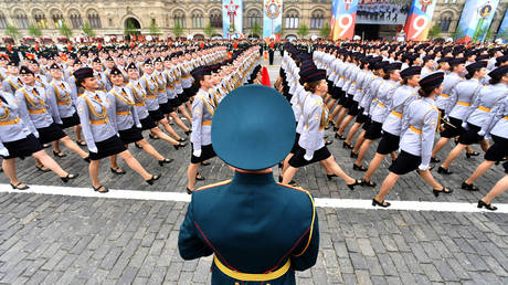 FILE PHOTO. Female cadets of the Moscow University of the Ministry of Internal Affairs of the Russian Federation named after V. Ya.Kikot at the military parade on Red Square dedicated to the 74th anniversary of the Victory in the Great Patriotic War. © RIA