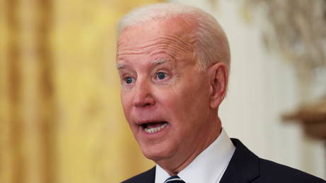 President Joe Biden speaks on Thursday in his first formal press conference since taking office.