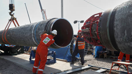 FILE PHOTO: Workers are seen at the construction site of the Nord Stream 2 gas pipeline, near the town of Kingisepp, Leningrad region, Russia, June 5, 2019. © Reuters / Anton Vaganov