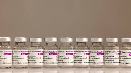 FILE PHOTO: Vials of AstraZeneca vaccine against the coronavirus disease (COVID-19) are pictured in Huelva, Spain March 24, 2021.