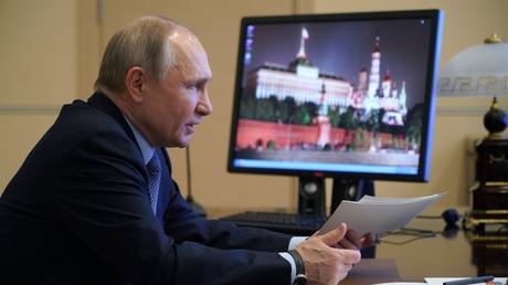 Russian President Vladimir Putin holds a meeting of the Council on Interethnic Relations via videoconference.