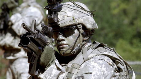 FILE PHOTO: A US Army Ranger is seen during a demonstration at Ranger school graduation at Fort Benning in Columbus, Georgia.