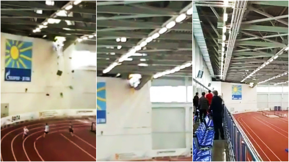 Lucky escape: Kid athletes narrowly outrun disaster as snow blamed for terrifying building collapse during race in Russia (VIDEO)