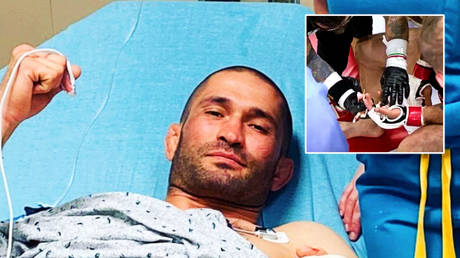 MMA fighter Khetag Pliev suffered a horror injury © Instagram / khetag_pliev © Twitter / DeJesusUrquieta