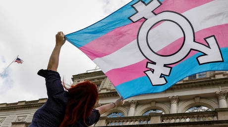 FILE PHOTO: A person holds up a transgender flag at a rally in New York City, October 24, 2018 © Reuters / Brendan McDermid