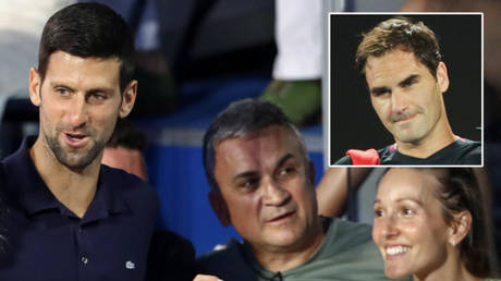 Tennis star Novak Djokovic's (left) dad Srdjan (center) has discussed Roger Federer (inset) © Marko Djurica / Reuters © Hannah Mckay / Reuters