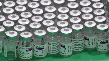 FILE PHOTO: Empty vials of Oxford/AstraZeneca's COVID-19 vaccine are seen at a vaccination centre in Antwerp, Belgium March 18, 2021.