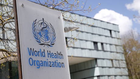 A logo is pictured outside a building of the World Health Organization (WHO) during an executive board meeting on update on the coronavirus disease (COVID-19) outbreak, in Geneva, Switzerland, April 6, 2021.