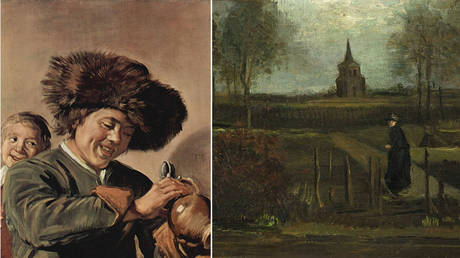 (L) Frans Hals 'Two laughing boys with mug of beer' (1626); (R) Vincent van Gogh 'The Parsonage Garden at Nuenen' (1884)