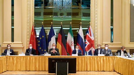 Negotiators at a meeting of the JCPOA Joint Commission in Vienna, Austria April 6, 2021