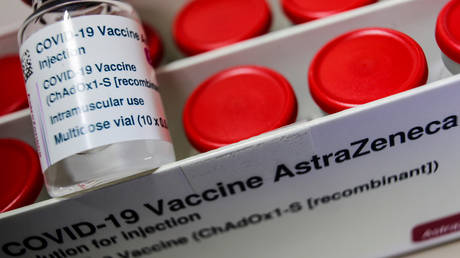 FILE PHOTO: A vial with the AstraZeneca's coronavirus disease (COVID-19) vaccine is pictured in Berlin, Germany, March 16, 2021.
