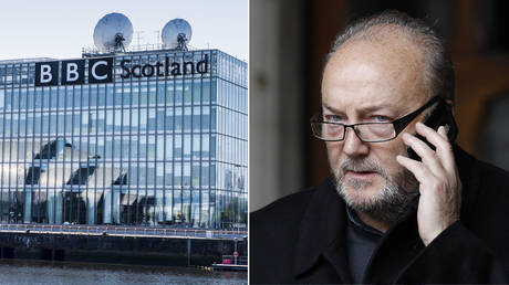 (L) General view of Glasgow showing the BBC Offices. © Ross Parker / SNS Group via Getty Images; (R) George Galloway © REUTERS / Suzanne Plunkett