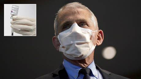 Dr. Anthony Fauci Patrick © Semansky / Pool via REUTERS; (inset) AstraZeneca vaccine © REUTERS / Alessandro Garofalo