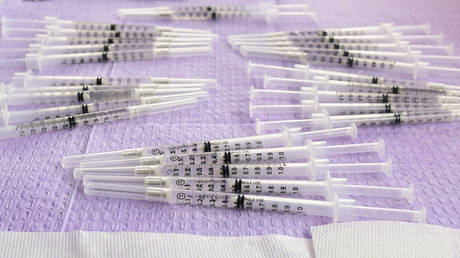 Syringes filled with the single-dose Johnson & Johnson Janssen Covid-19 vaccine.
