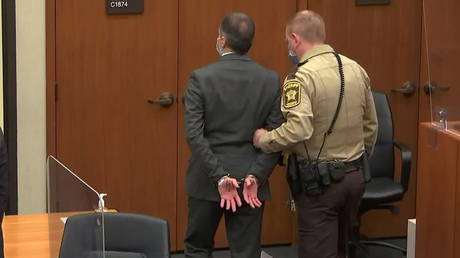 Derek Chauvin is led away in handcuffs after a jury found him guilty of all charges in the death of George Floyd in Minneapolis, Minnesota, April 20, 2021