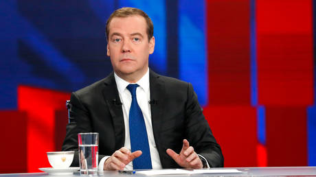 Russia's Prime Minister Dmitry Medvedev speaks during an annual interview to Russian TV channels in Moscow, Russia December 5, 2019.