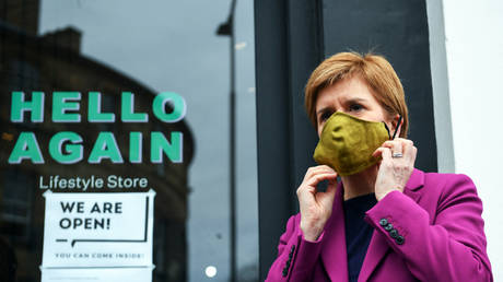 Nicola Sturgeon campaigns in the Edinburgh Central constituency on April 20, 2021.