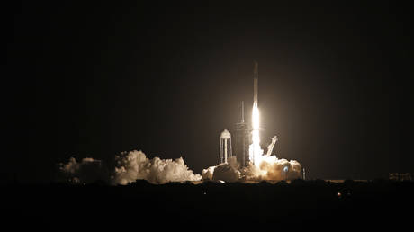 A SpaceX Falcon 9 rocket, with the Crew Dragon capsule, is launched carrying four astronauts on a NASA commercial crew mission at Kennedy Space Center in Cape Canaveral, Florida, US, April 23, 2021.